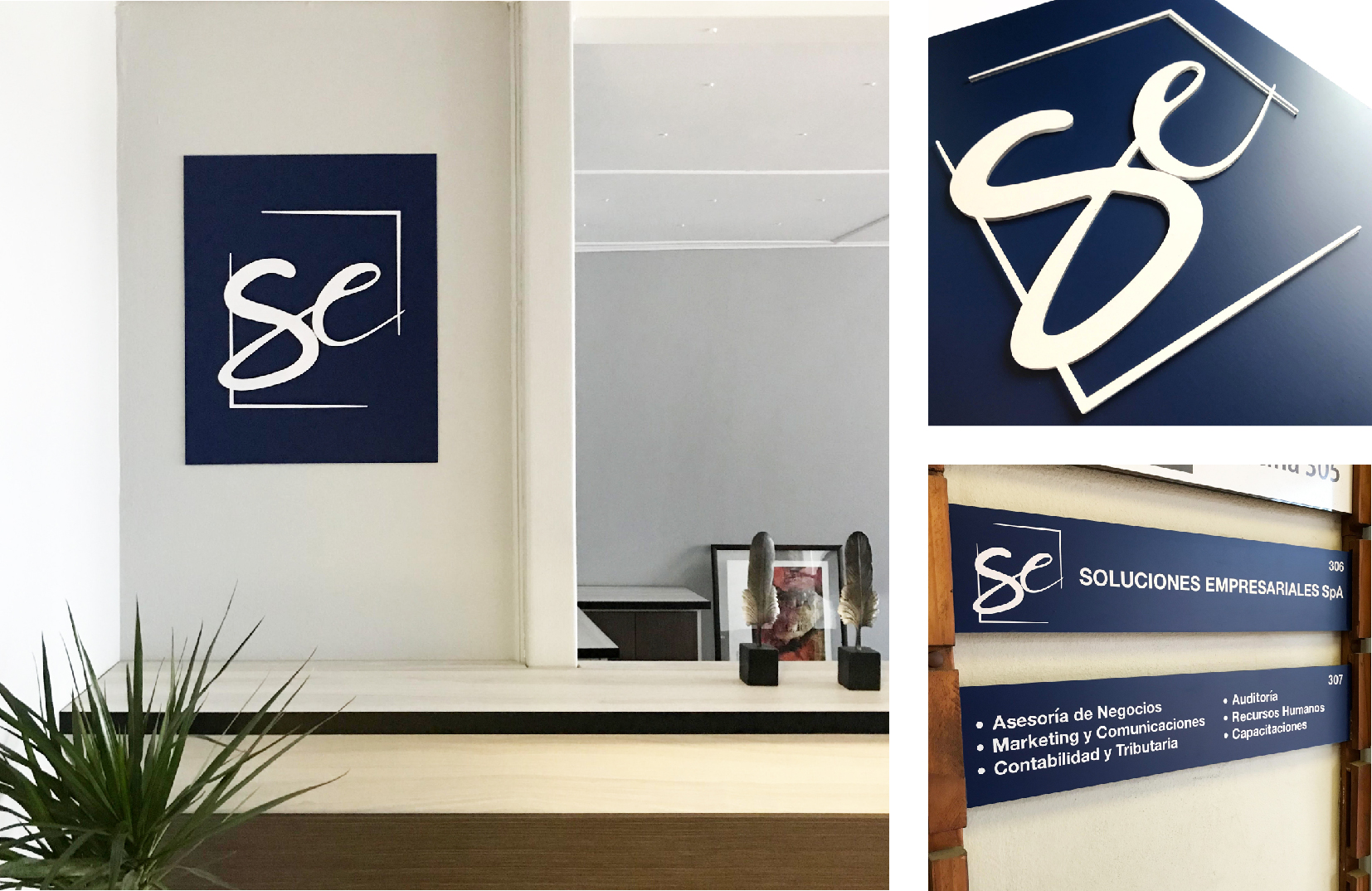 Acrílicos con detalles en vinilo de corte mate para oficina de contabilidad SE, Villa Alemana.